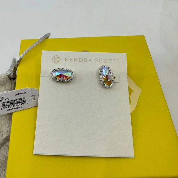 Kendra Scott Ellie Golver Stud Earrings Silver Lilac Abalone Oval Shaped - Picture 8 of 12